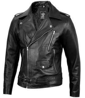 Mens Black Belted Moto Leather Jacket - Biker Style
                                                    