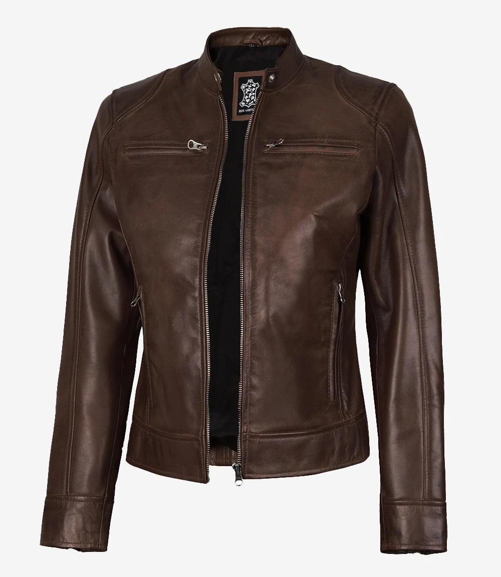 Dodge Women's Cognac Brown Leather Jacket