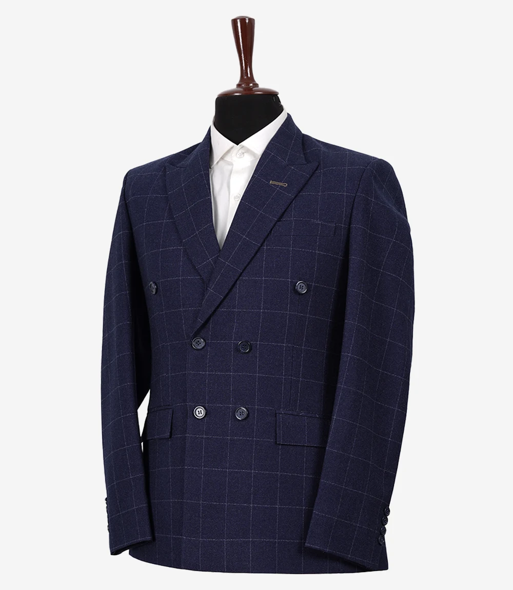 mens blue checked suit