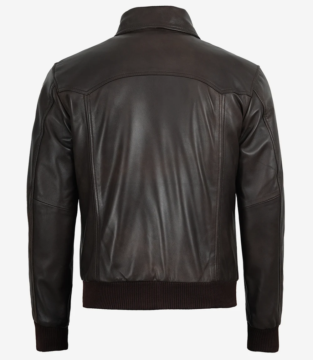 brown leather bomber jacket men