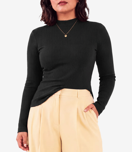 Jenny Women's Black Ribbed Turtle Neck Top