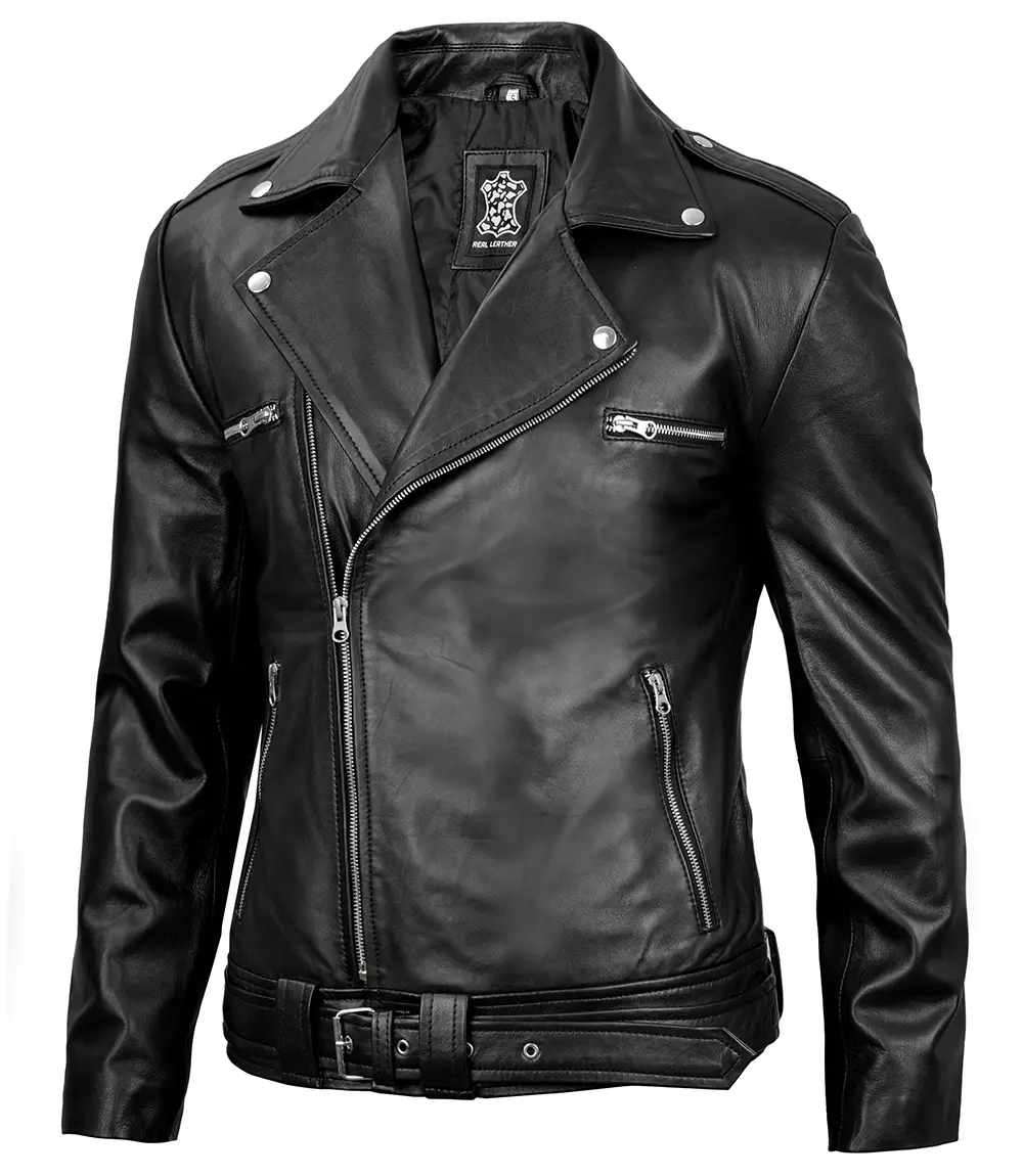 Negan Black Leather Biker Jacket for Men
