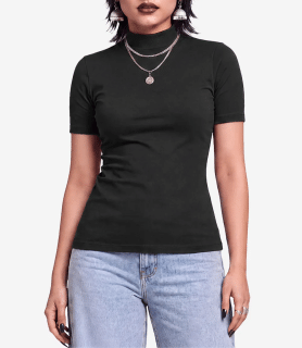 Grevia Women's Black Cotton Mock Neck Tee