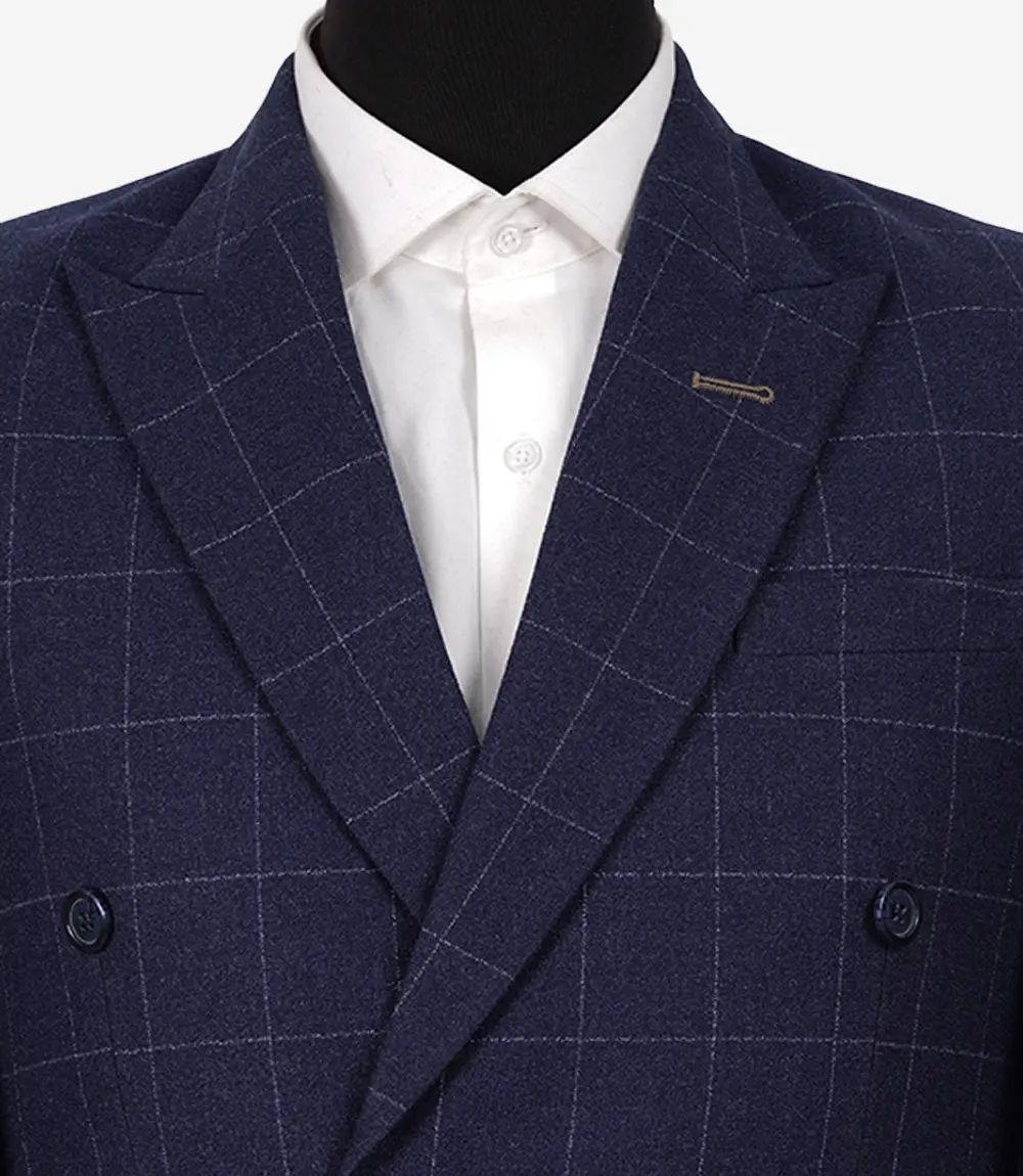 mens blue checked suit