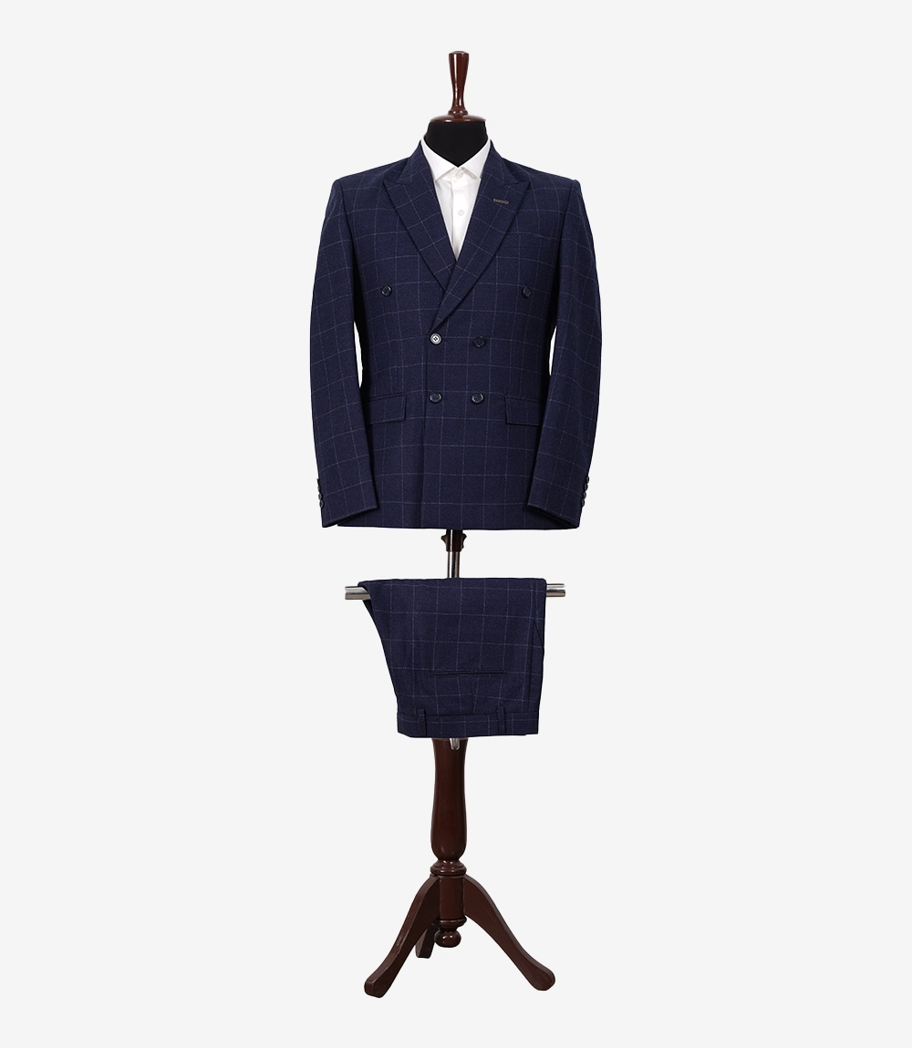 mens blue checked suit