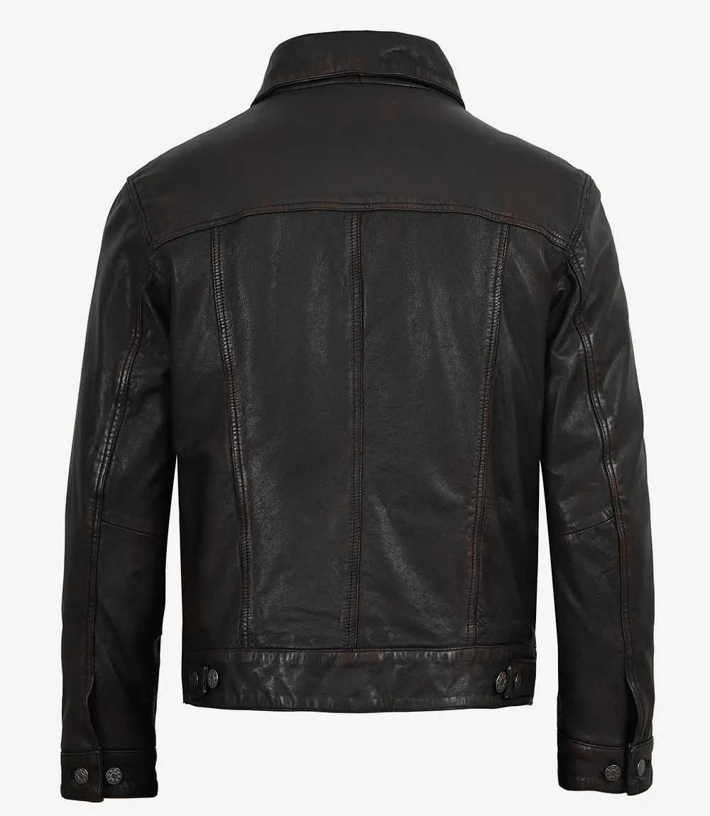 black washed leather jacket mens