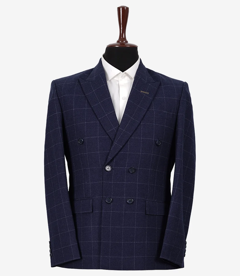 mens blue checked suit