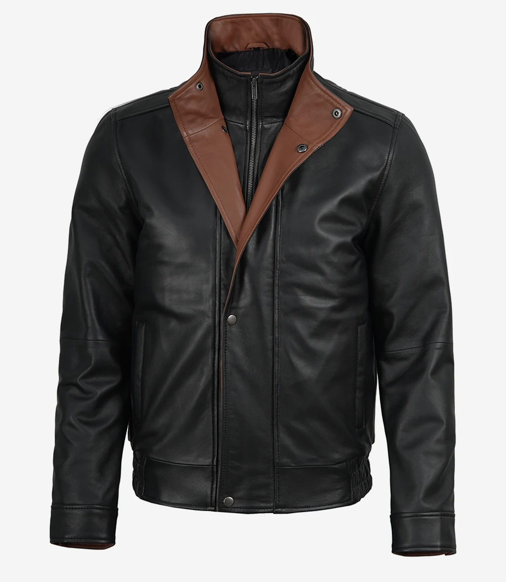 black leather jacket brown collar lining
