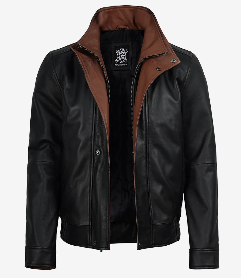 black leather jacket wide lapel