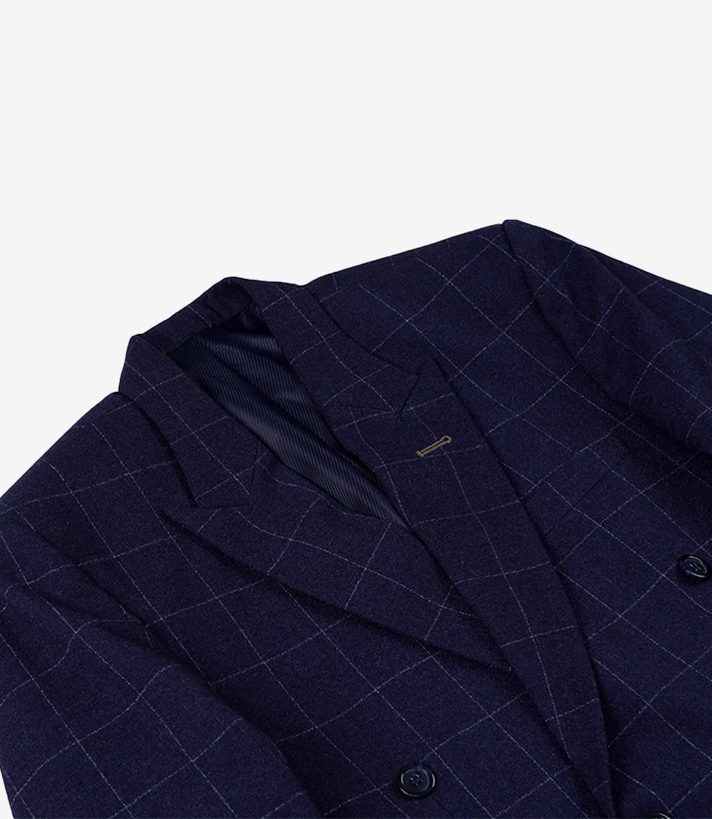 mens blue checked suit