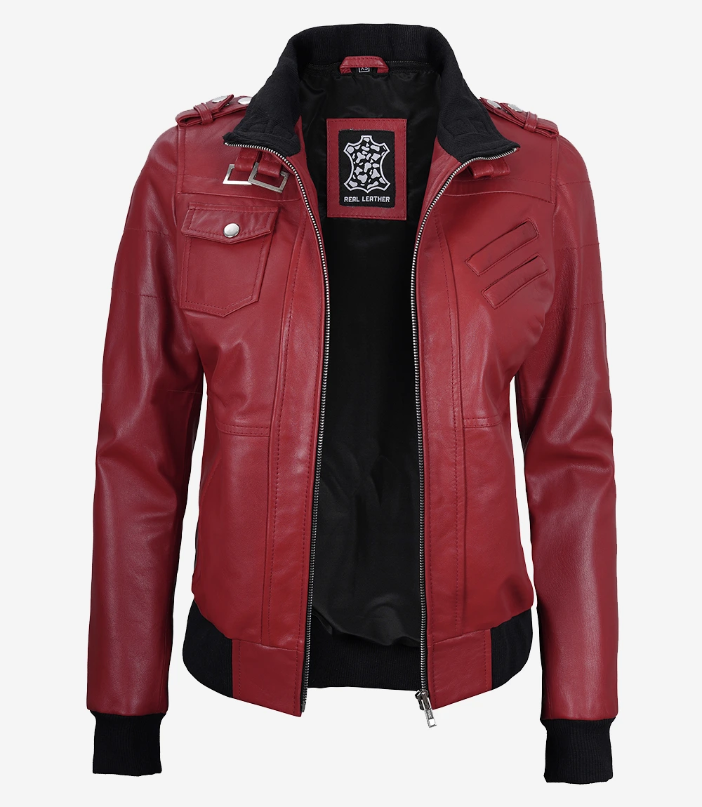 Wantdo Women's Faux Leather Motorcycle Jacket With Removable Hood (Mid-Length)