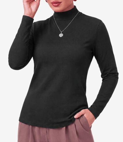 Gree Women's Black Cotton Turtle Neck Sweater