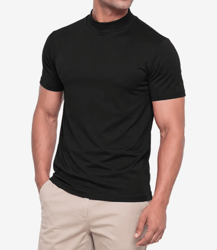 Murphy Men's Black Ribbed Mock Neck Slim Fit T Shirt