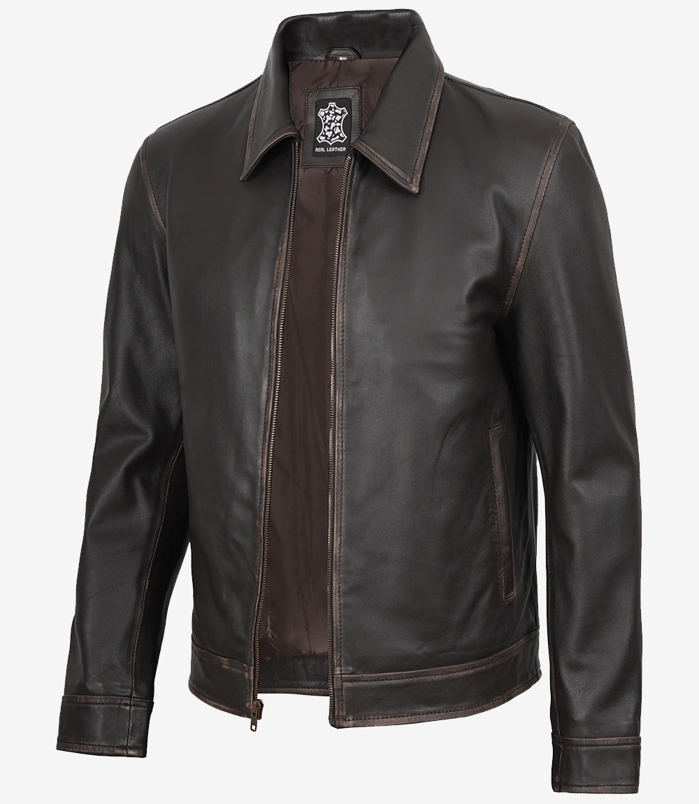 mens rub off brown leather jacket
